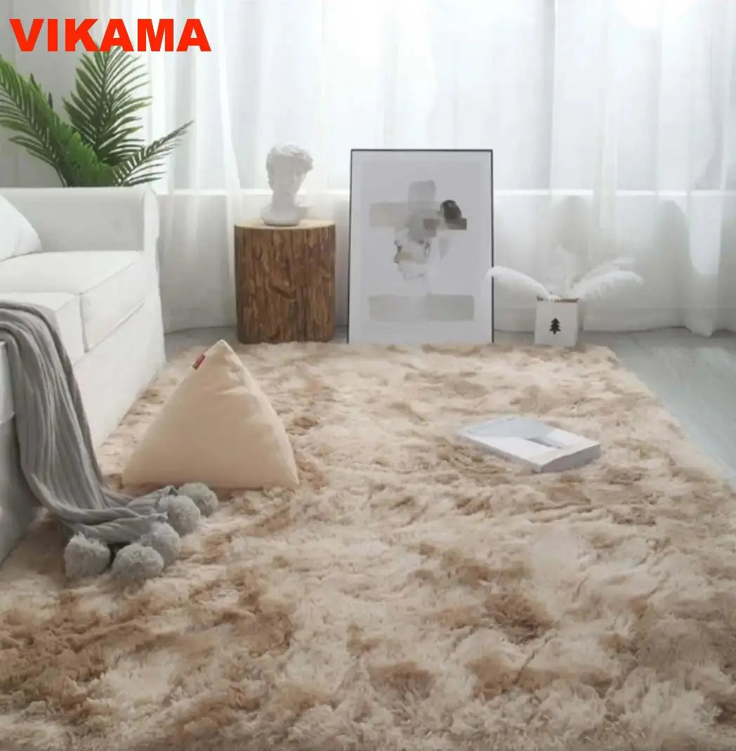 VIKAMA Solid Color Simple Nordic Tie-dye Carpet Living Room Bedroom Bbed Sofa Comfortable Blanket Silk Wool Floor Mat All Spread