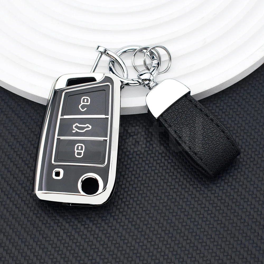 TPU Car TPU Folding Key Cover Shell For VW Volkswagen MK7 GTI 7 Golf 7 Golf R Skoda Octavia A7 SEAT Bag Case Holder Protector