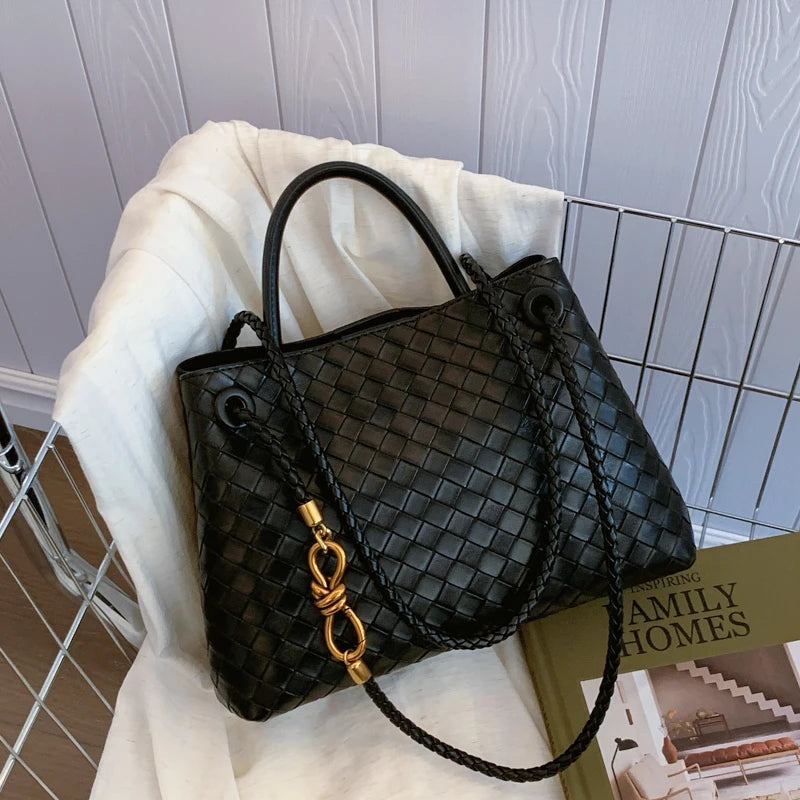 Women's Solid Color Plaid Texture Large Capacity Daily Travel Handbag Shoulder Bag