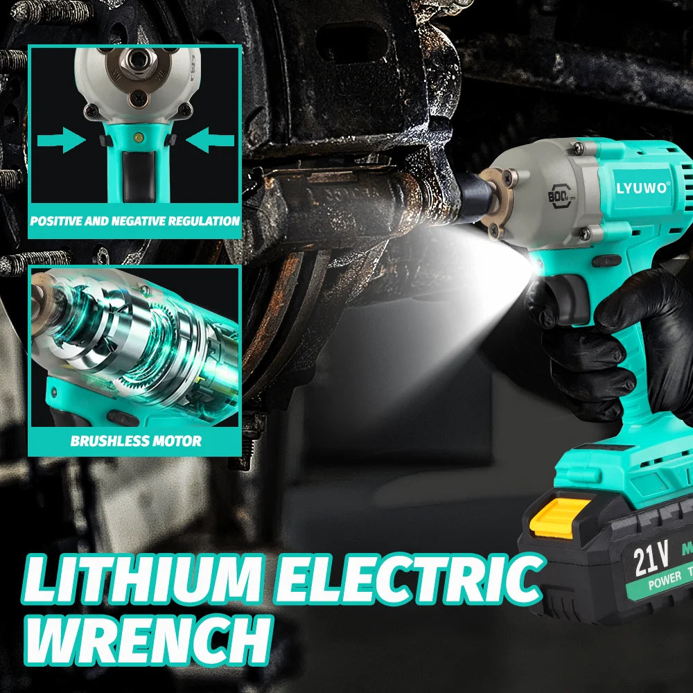LYUWO 850 N.m Electric Wrench LW-BDD60 Brushless Large Torque Auto Repair Shelf Impact Sleeve Electric Board Hand