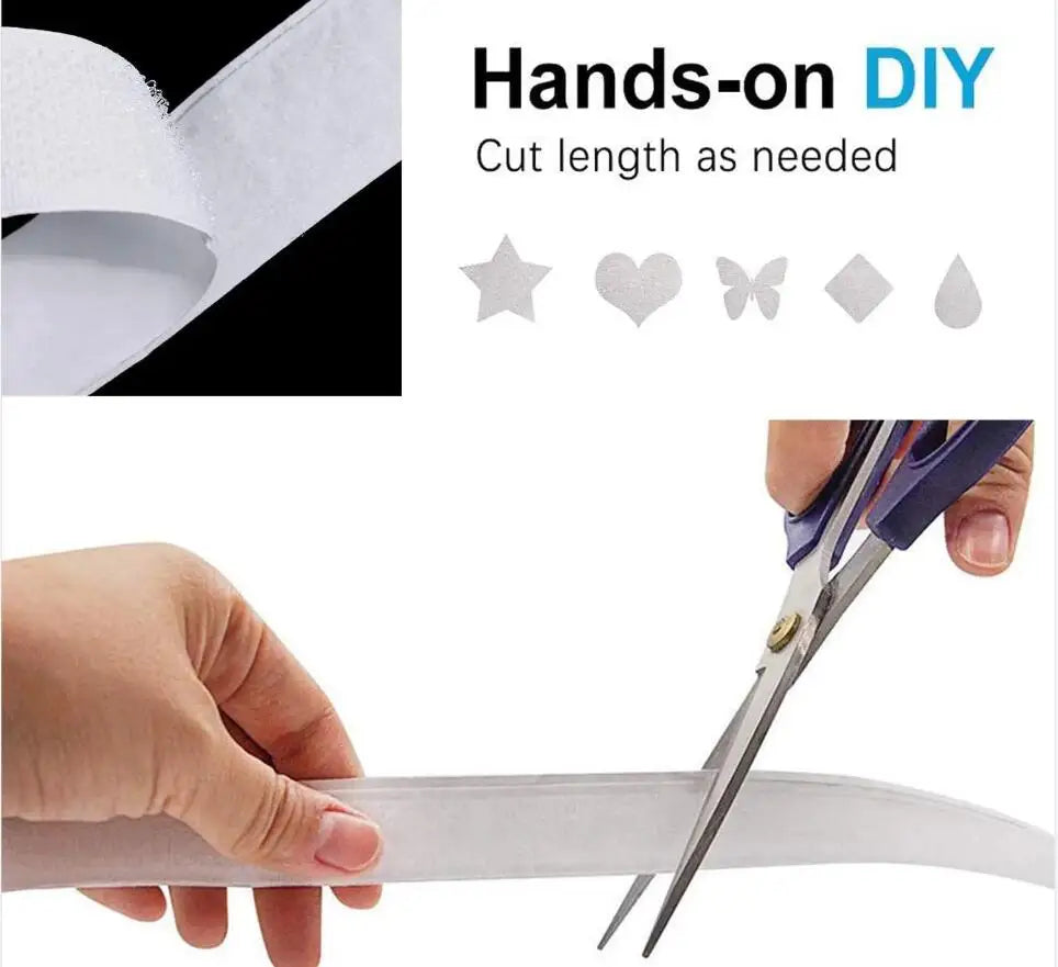 1/2/5M Strong Self Adhesive Fastener Hook and Loop Strips with Glue Double-Side Mounting Tapes for DIY Craft 20-50mm White