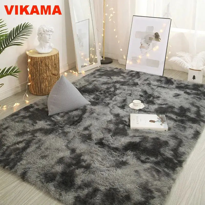 VIKAMA Solid Color Simple Nordic Tie-dye Carpet Living Room Bedroom Bbed Sofa Comfortable Blanket Silk Wool Floor Mat All Spread