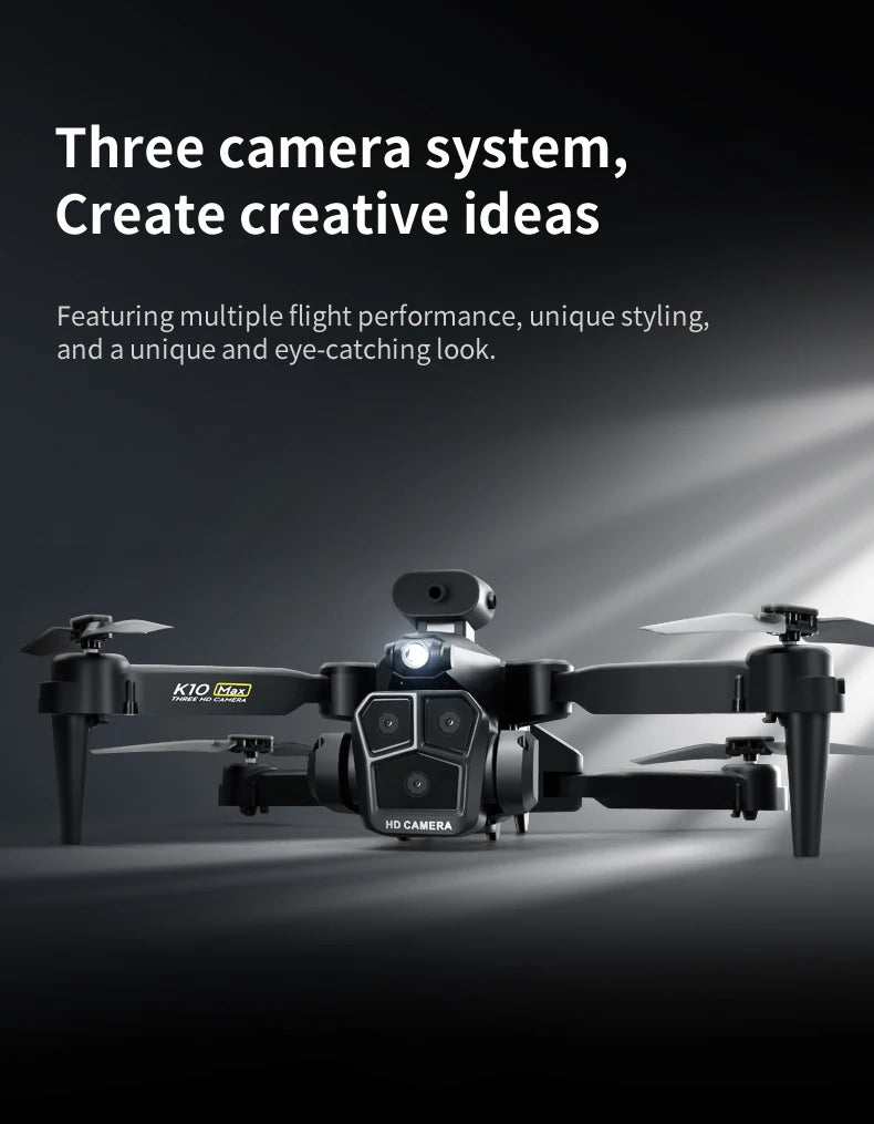 New K10 Max RC Drone 8K Professional Triple Camera Optical Flow Obstacle Avoidance Gesture Photography Foldable Quadcopter Toys