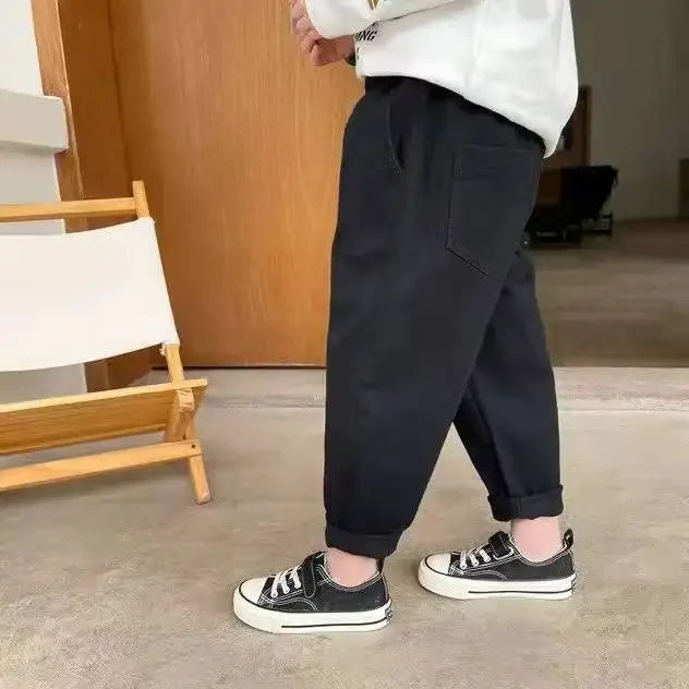 2024 New Baby Pants Solid Color Kids Causal Fashion Trousers Loose Spliced Pocket Harajuku Pants Cotton Boys Children's Clothing