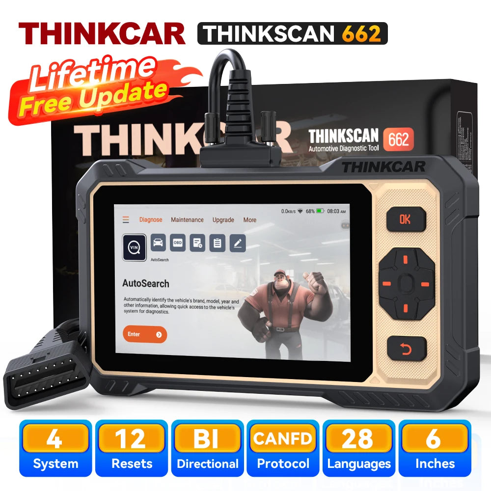 THINKCAR THINKSCAN 662 Auto OBD2 Scanner CAN-FD Bidirectional Test ECM TCM SRS ABS Free Update OIL Reset Car Diagnostic Tools