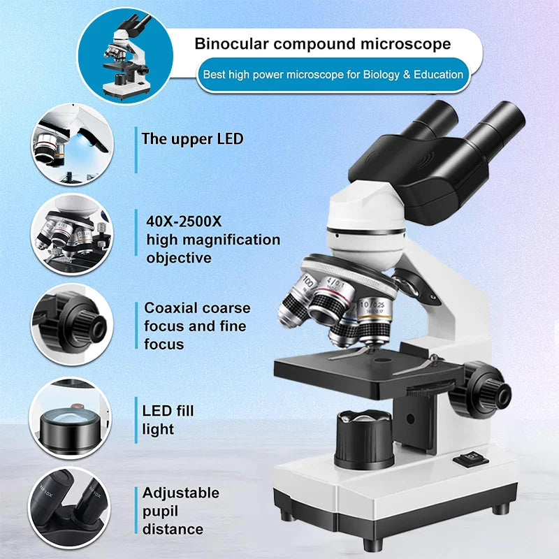 Adults Binocular Microscope 40X‑5000X HD Inspection Laboratory Optical Microscope Tool Set For Schools&Home&Scientific research
