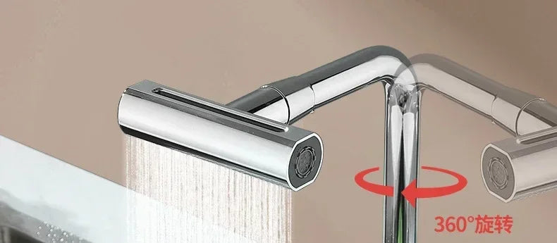 Waterfall Design Kitchen Faucet in Plastic steel with 360° Rotating Spray Head for Hot and Cold Water Mixing Sink Faucet