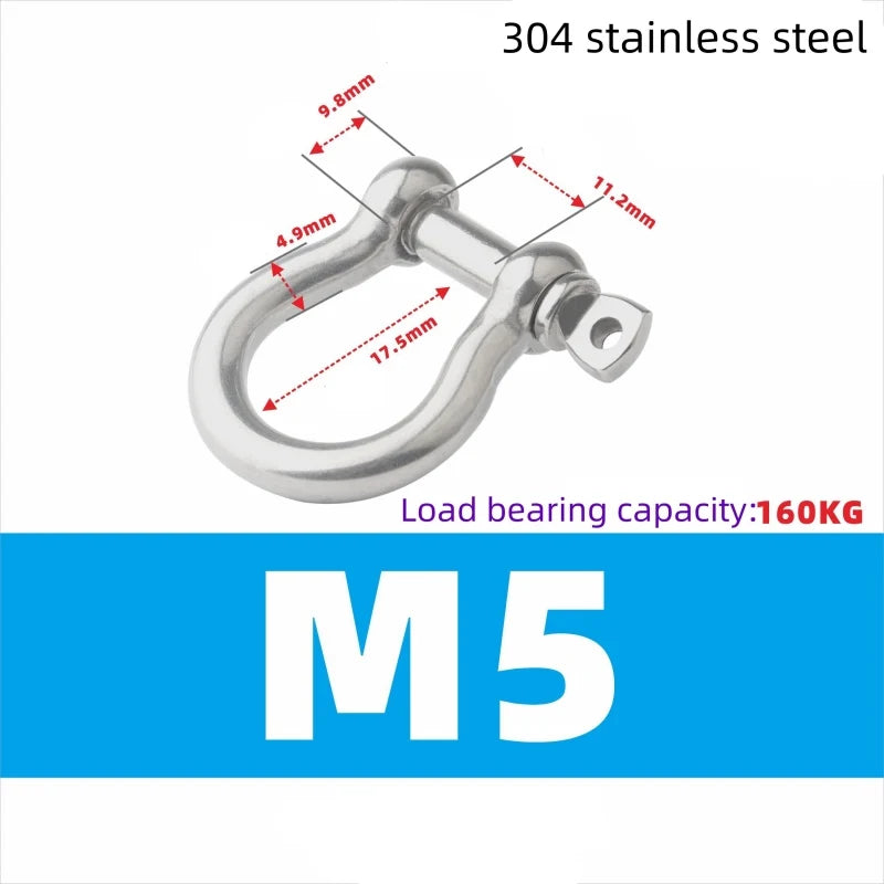 304 Stainless Steel Japanese/European Bow Extended Shackle - Durable Marine Hardware for Rigging and Heavy-Duty Applications