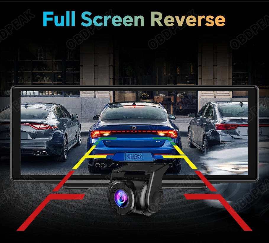 OBDPEAK K50 10.26'' Dashboard 4G+64G Android 13 AI Screen Dash Cam GPS Navigation Carplay Android AUTO Dual Lens Video Recorder