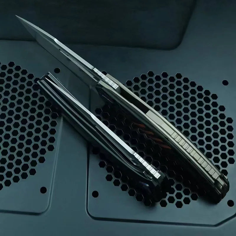 VENOM battle axe Flipper Folding Knife M398 Blade Titanium+CF Handle Outdoor Camping Hunting Fishing Pocket Fruit EDC Tool