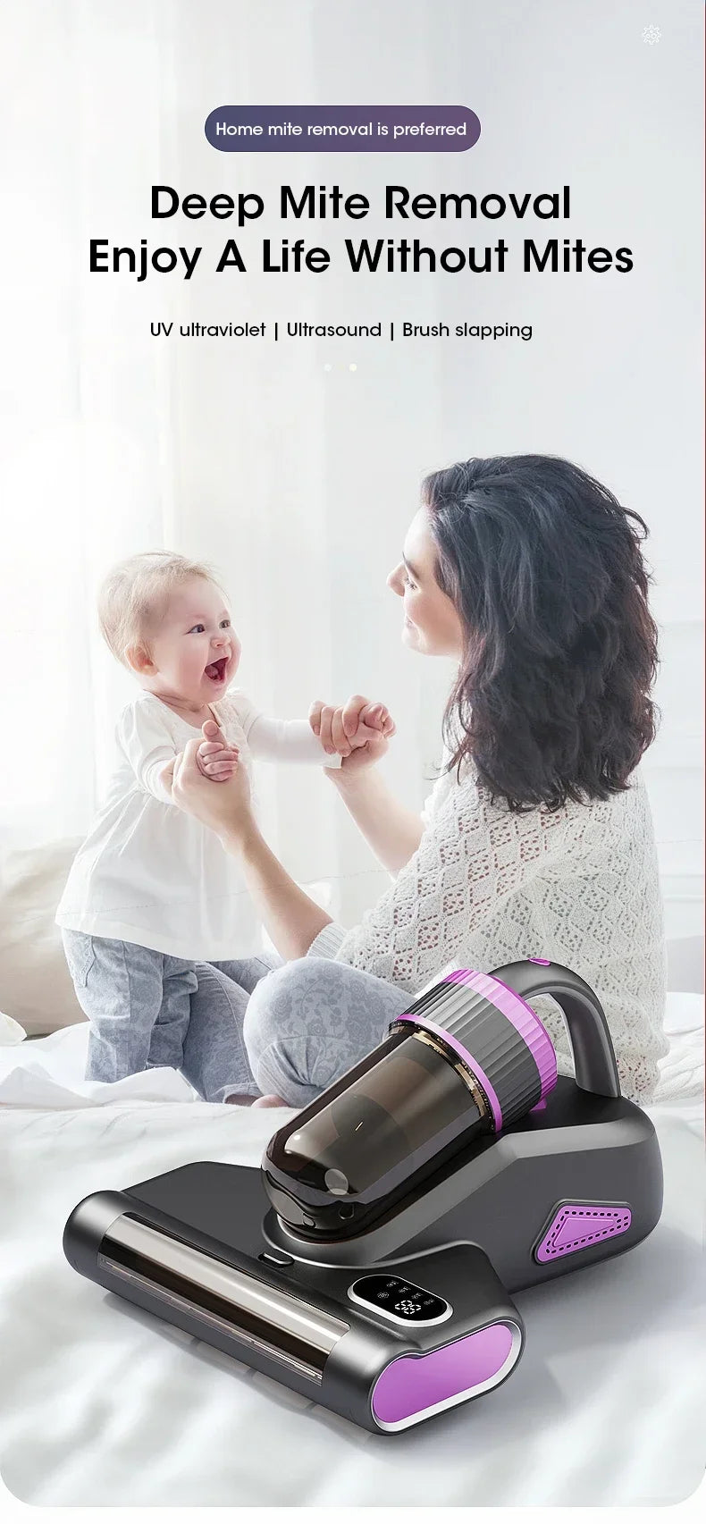 Portable 15Kpa Mite Remover Wireless Handheld Home Ultraviolet Sterilization Powerful Suction Vacuum Cleaner for Sofa Mattresses