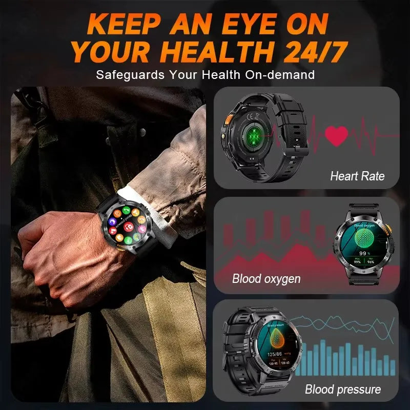 New Smart Watch Men Outdoor 530mAh Large Battery Bluetooth Call Sport Fitness Bracelet AMOLED Screen Flashlight Smartwatch