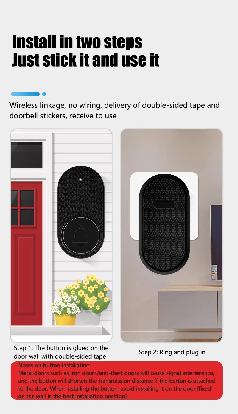 Wireless Doorbell Home Welcome Smart Door bell Sets Home Outdoor Kinetic Ring Chime Doorbell 32 Songs Melodies Sound
