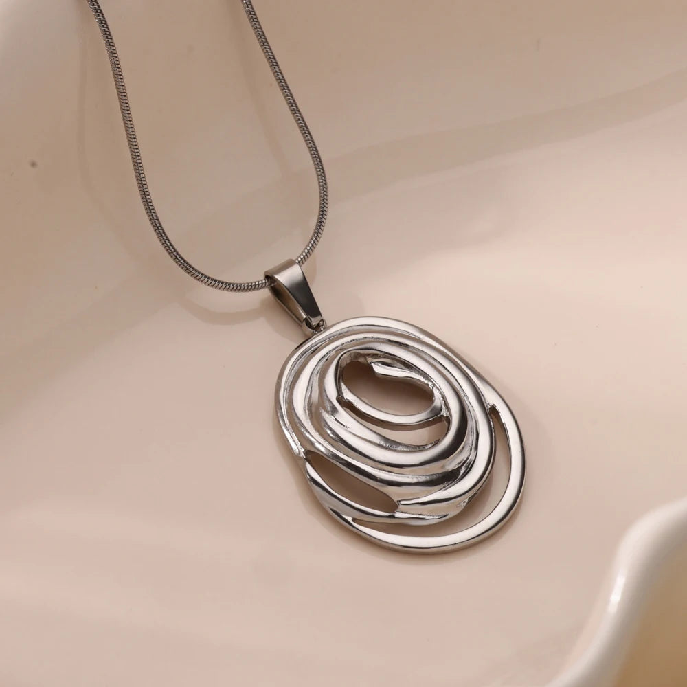 Round Chain Infinity Oval Pendant Necklace for Women Gold Color Charm Necklaces Femme Choker Stainless Steel Jewelry collar 2024