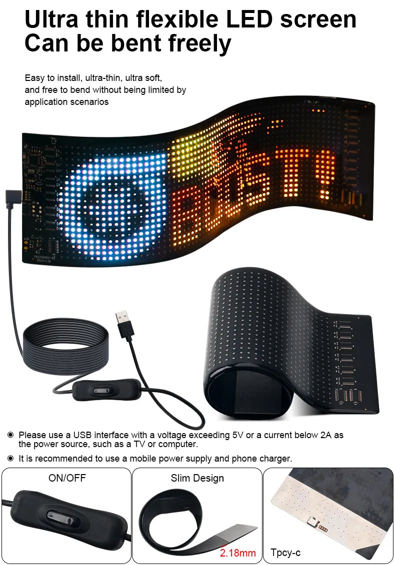 LED Matrix Pixel Panel USB 5V Flexible Addressable RGB Pattern Graffiti Scrolling Text Animation Display Car Shop Bluetooth APP