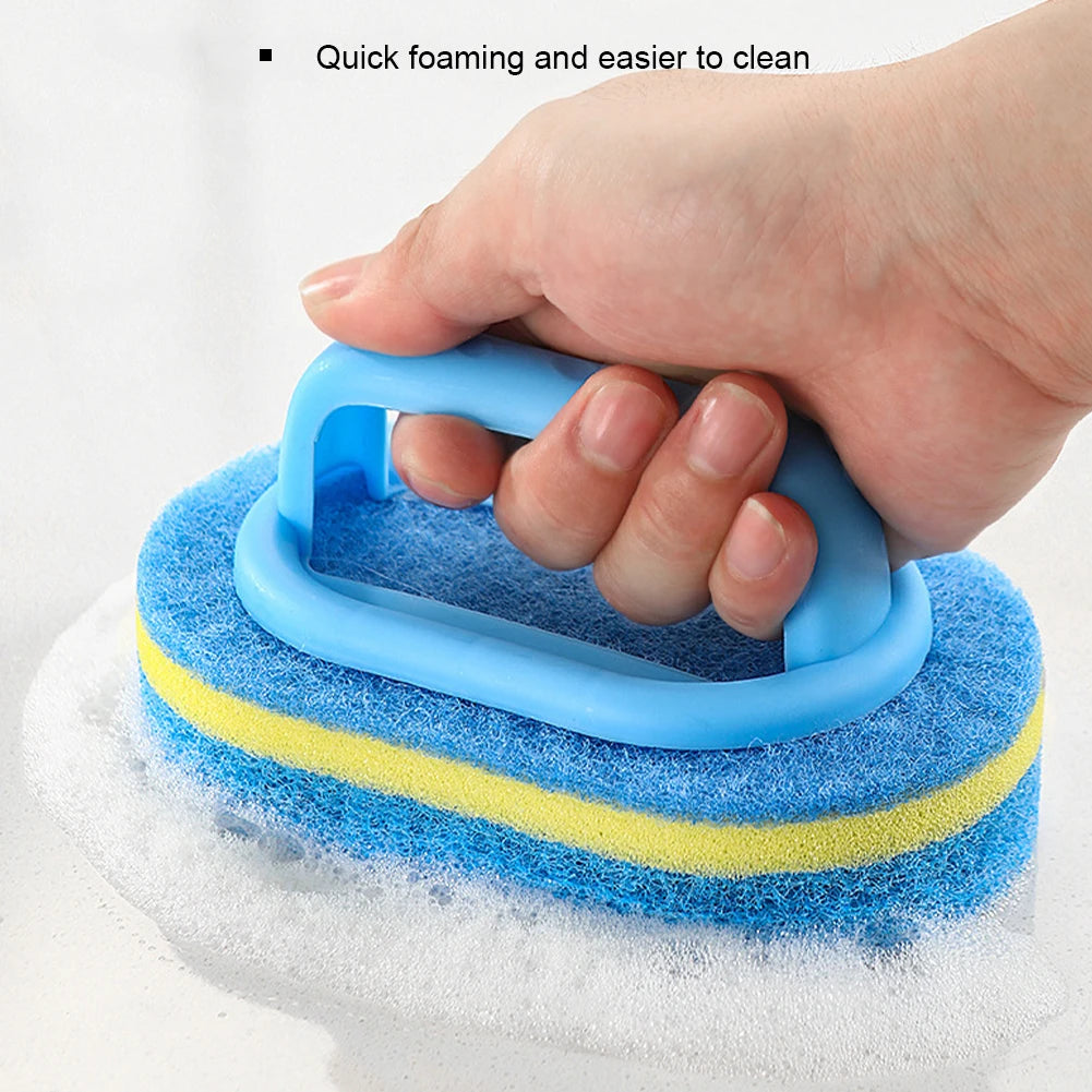 3PCS Household Cleaning Tool Brush with Handle Sponge Easy To Clean Kitchen, Bathroom, Ceramic Tiles, Walls and Windows Cleaning