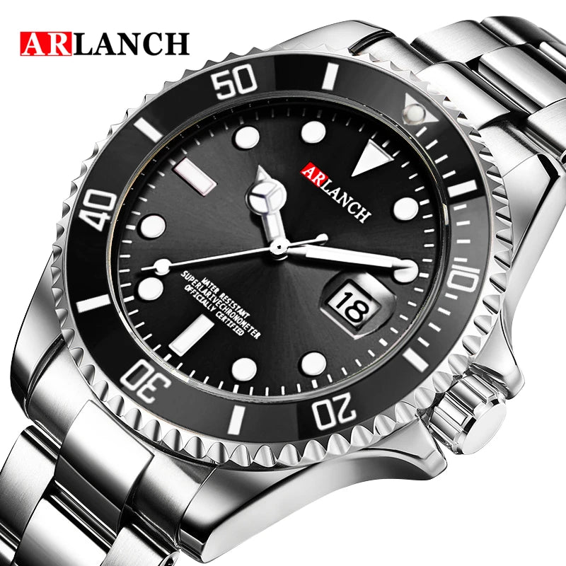 Business Stainless Steel Watch 40mm Classic Red Blue Circle Diving Series Magnifying Glass Calendar Quartz Watches montre homme