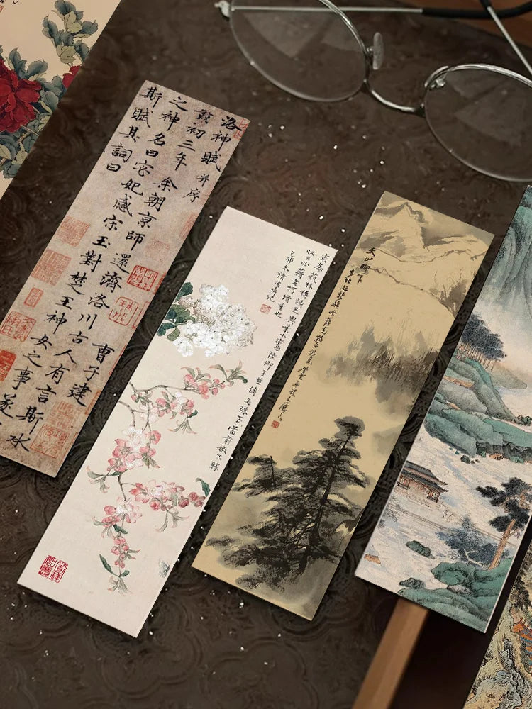 30pcs Chinese calligraphy and painting bookmarks Classical ink painting poetry decoration Reading pages Book marking page folder