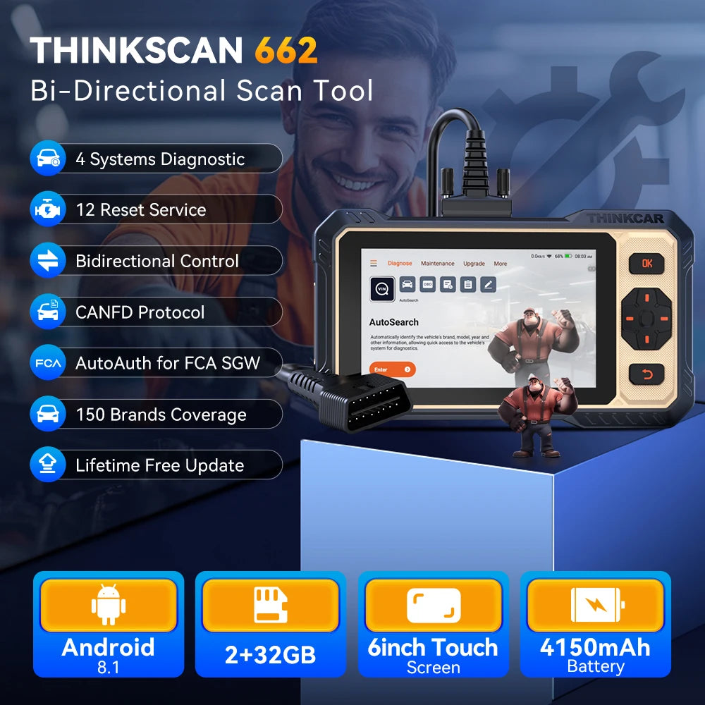 THINKCAR THINKSCAN 662 Auto OBD2 Scanner CAN-FD Bidirectional Test ECM TCM SRS ABS Free Update OIL Reset Car Diagnostic Tools