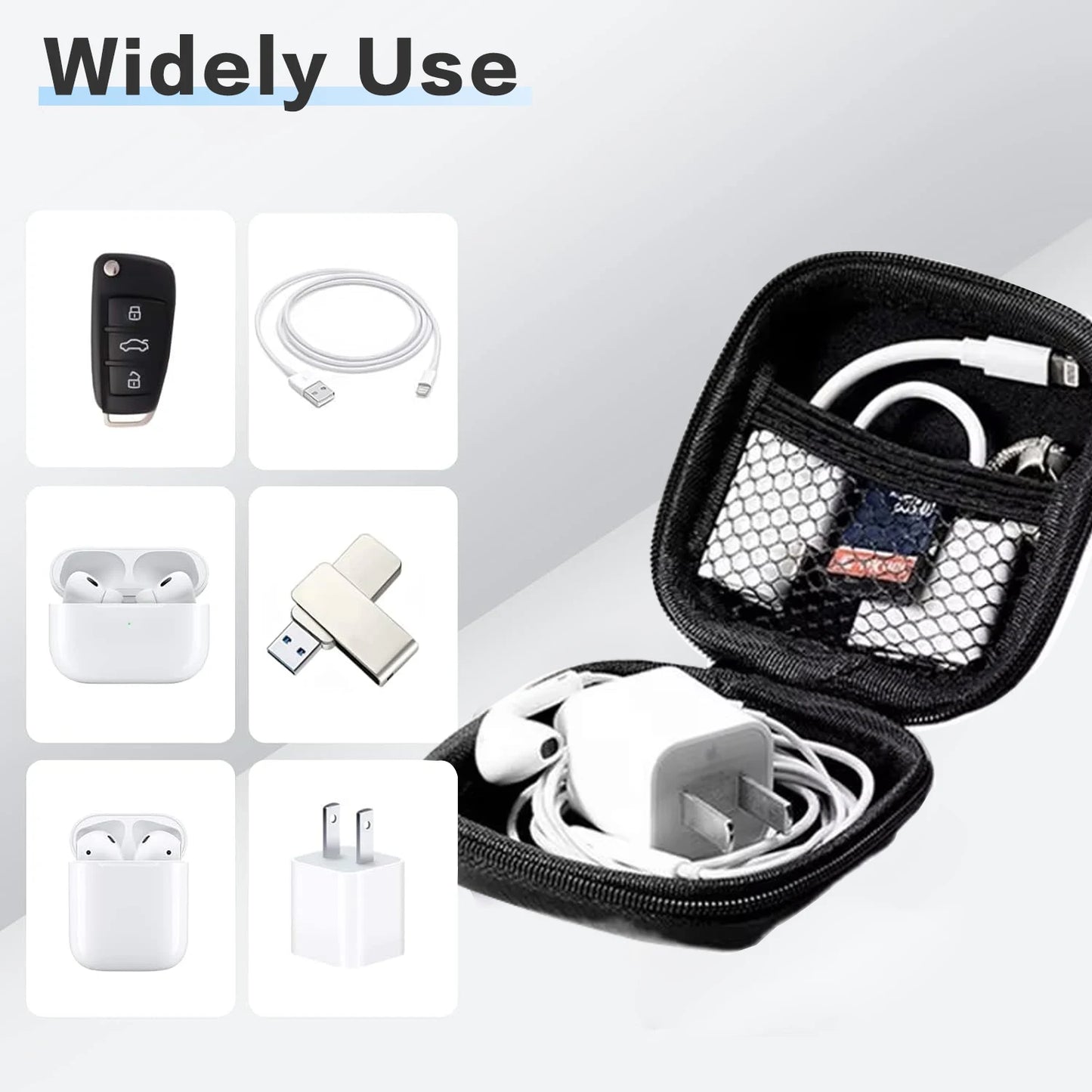 Suitable for wireless earphones, portable zipper earphone case, earphone bag, USB data cable storage bag leather earphone bag