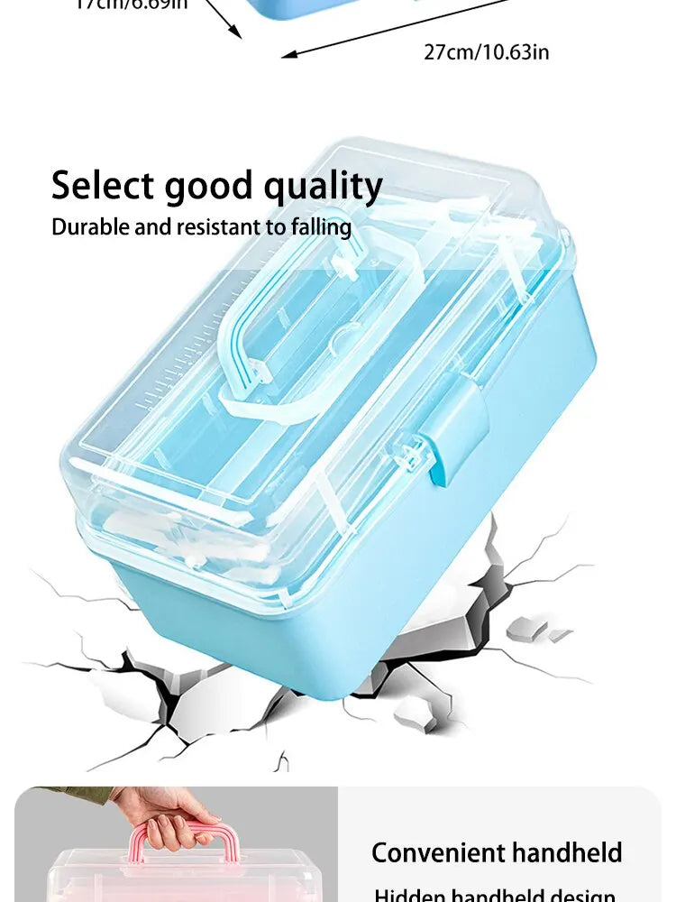 Three-layer Transparent Plastic Craft Storage Box, Sewing Storage Box, Folding Tool Box, Art Student Miscellaneous Storage Box