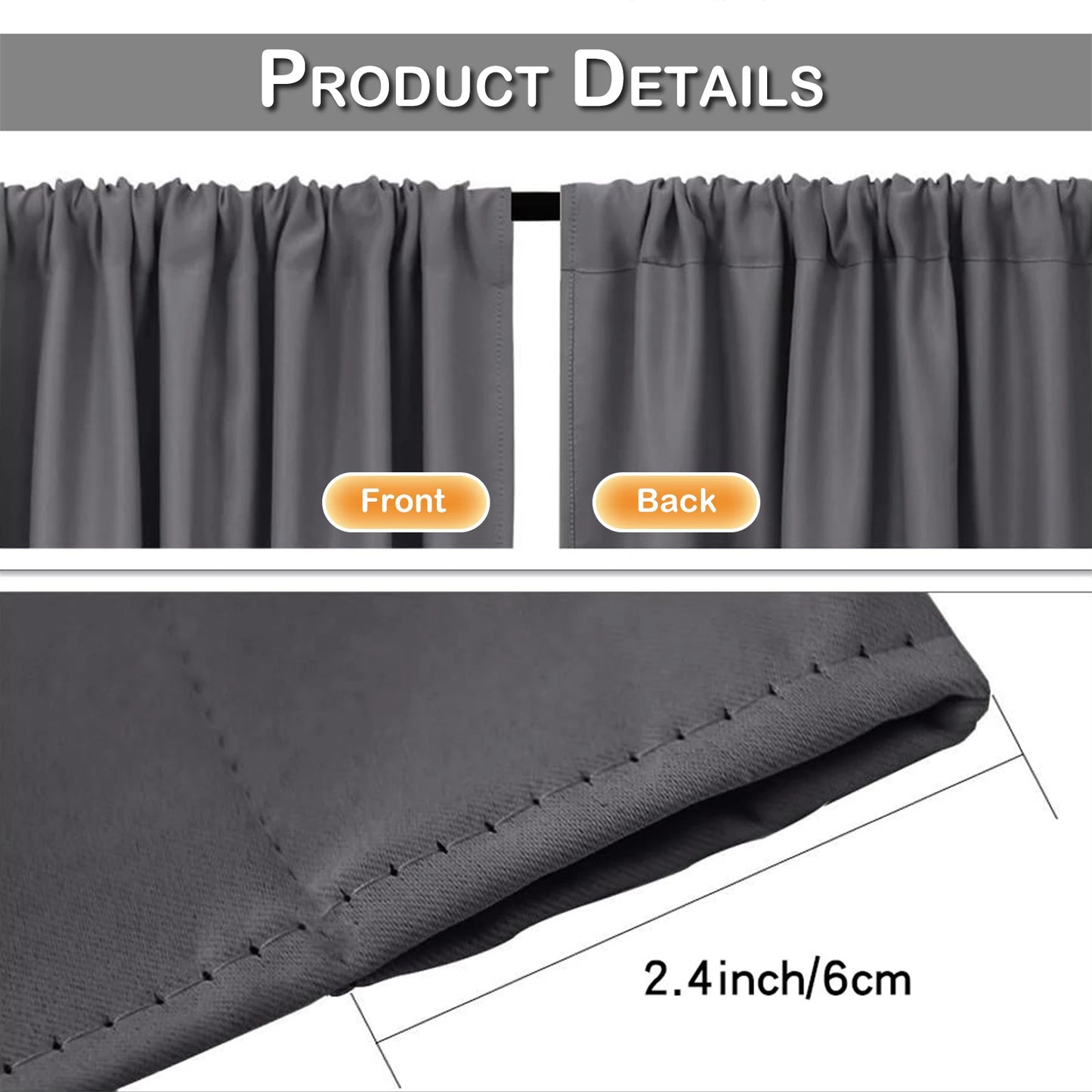 2 Panels Short Curtains for Kitchen RV Curtain Tiers 100% Blackout Drapes Rod Pocket Light Block Privacy Small Window Curtains