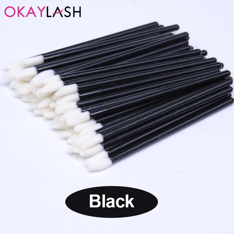 Okaylash Disposable Glitter Lip Gloss Brush Eyelash Extension Cleaning Brushes Crystal Lipstick Applicators Cleaner Makeup Tools