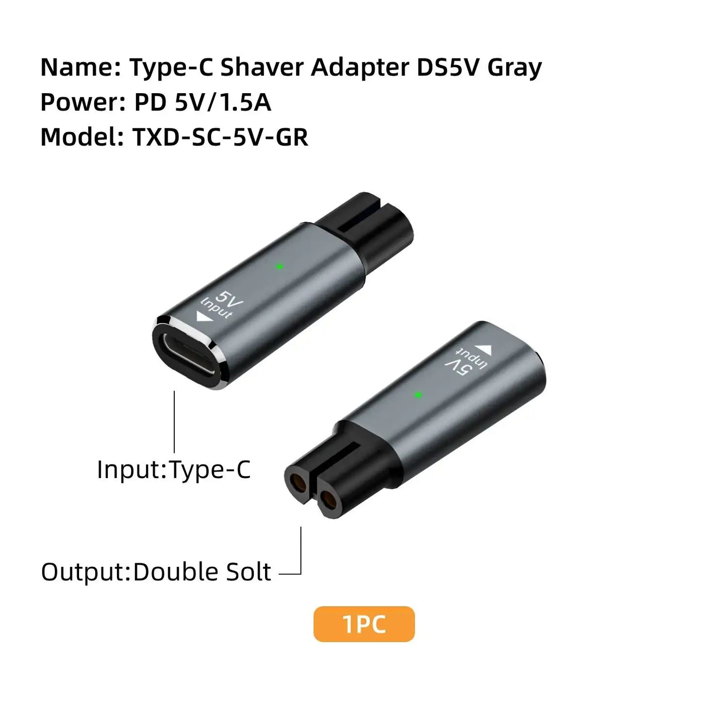 Hobo 5V Type-C Shaver Adapter Charging Converter for Philips One Blade QP2724 QP2834 QP4530 QP1924 with Charging Indicator
