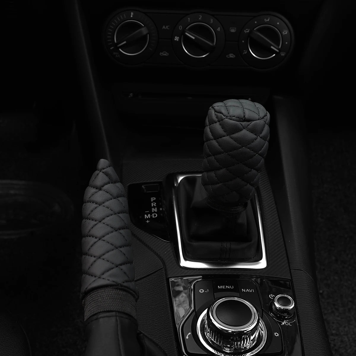 2 sets PU leather stereo embroidery car handbrake cover handle set manual gear general automotive supplies