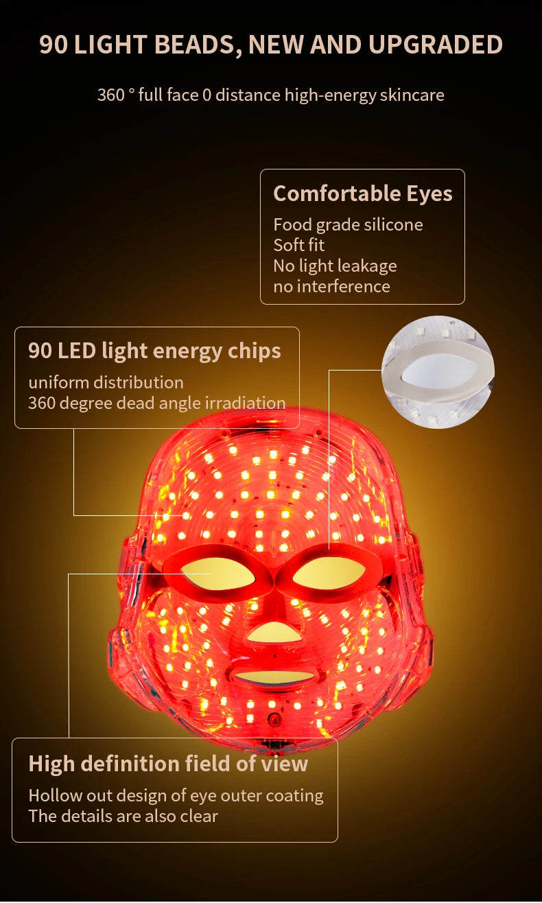 LED Facial Mask Red Light Therapy Photon Anti-Acne Wrinkle Removal Skin Rejuvenation Whitening Spa Mask Face Beauty Devices