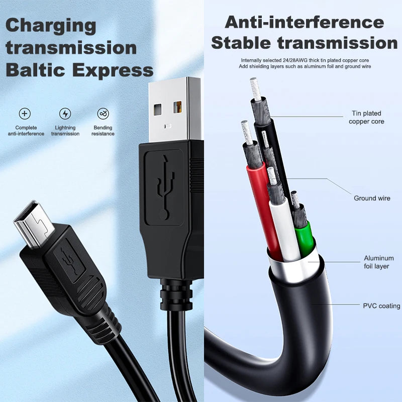 5YOA 0.8M USB Cable 2.0A Male to Mini B 5 Pin 5P T Port MiniUSB for Devices MP3 MP4 Camera Mobile Phone HardDisk Computer