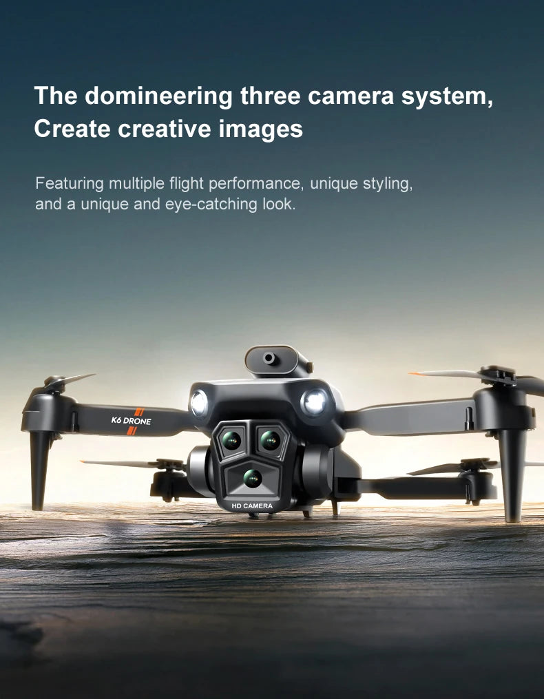 K6 MAX Triple-Camera Drone 4K HD Optical Flow Positioning 360° Obstacle Avoidance Foldable Quadcopter Wifi FPV RC Toys Dron