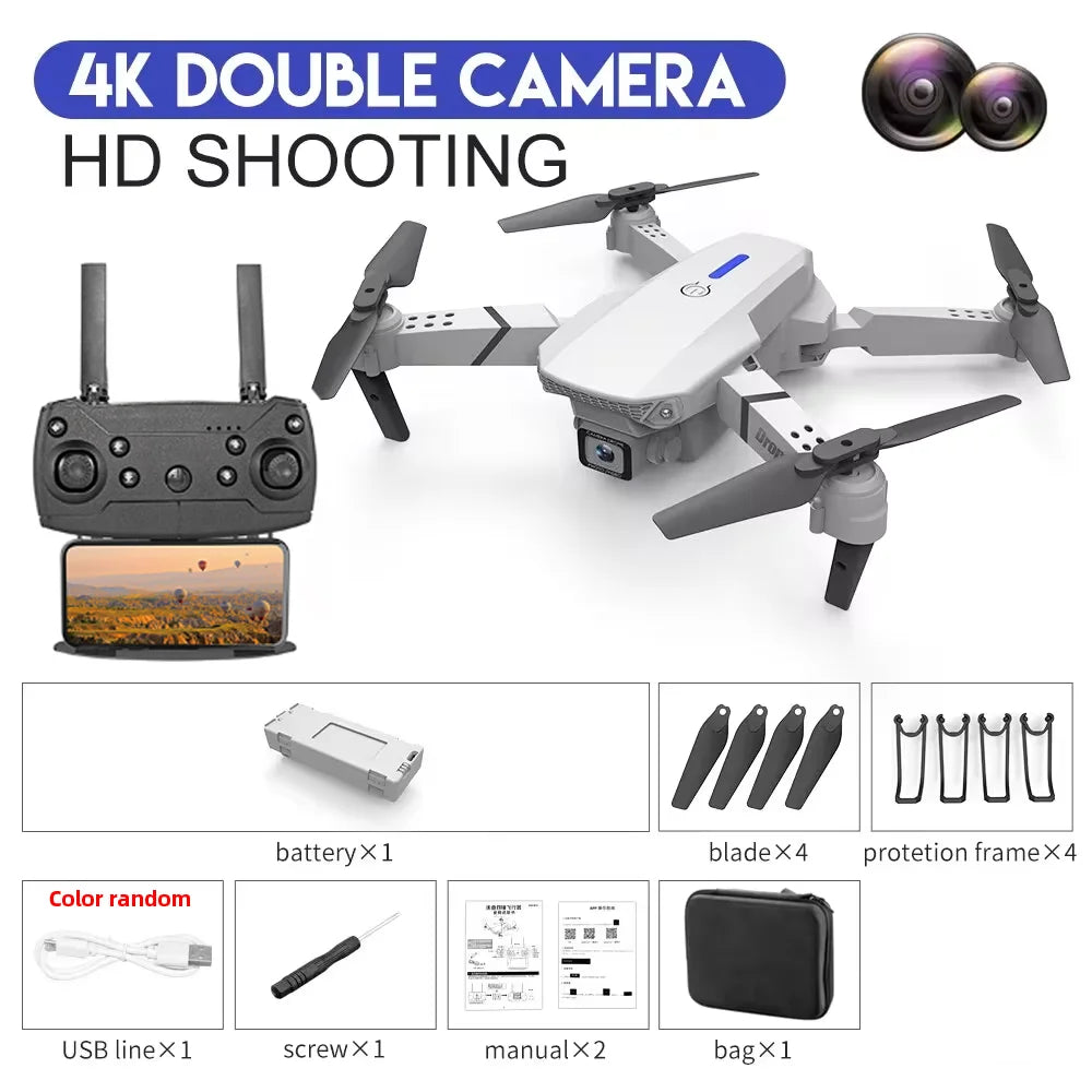 KBDFA 2023 New E88 Pro WIFI FPV Drone Wide Angle HD 4K 1080P Camera Height Hold RC Foldable Quadcopter Dron Helicopter Toys Gift