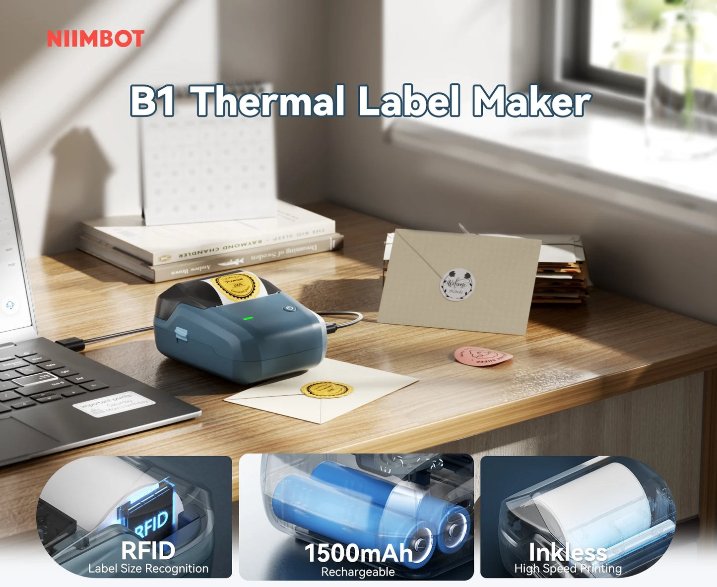 Niimbot B1 Mini Label Printer Adhesive Portable Printer 2 Inch Thermal Paper Round Labels Maker Machine For Tag Cable Printing