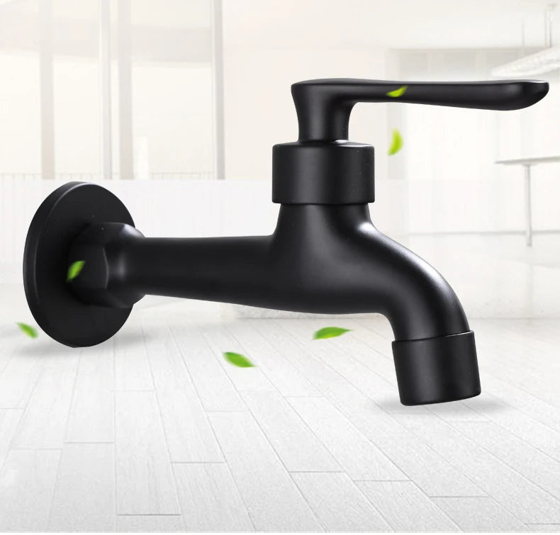 Bathroom Black Single Cold Tap Wall Washing Machine Single Tap Cold Water Faucet Garden Black Tap