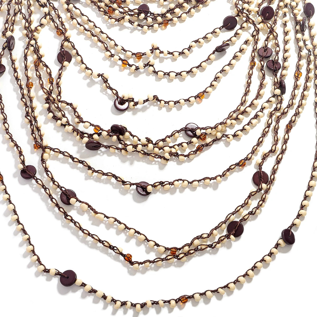 ZAA Trendy Handmade Brown Beaded Seashell Necklace For Women Elegant Vacation Multilayer Body Chain Party Banquet Accessories