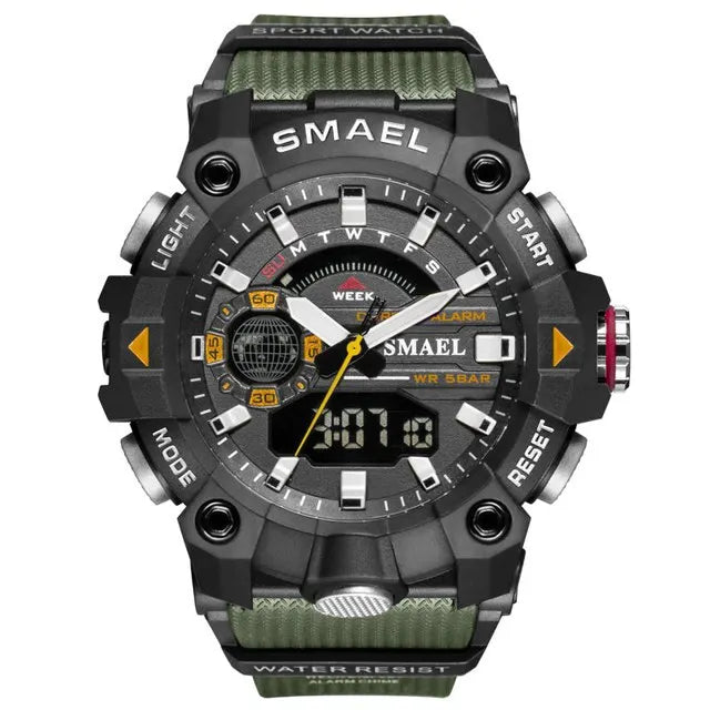 SMAEL Fashion Sport Watches Men Shock Resistant 50M Waterproof Wristwatch LED Alarm Stopwatch Clock Military 8040 Men Watch