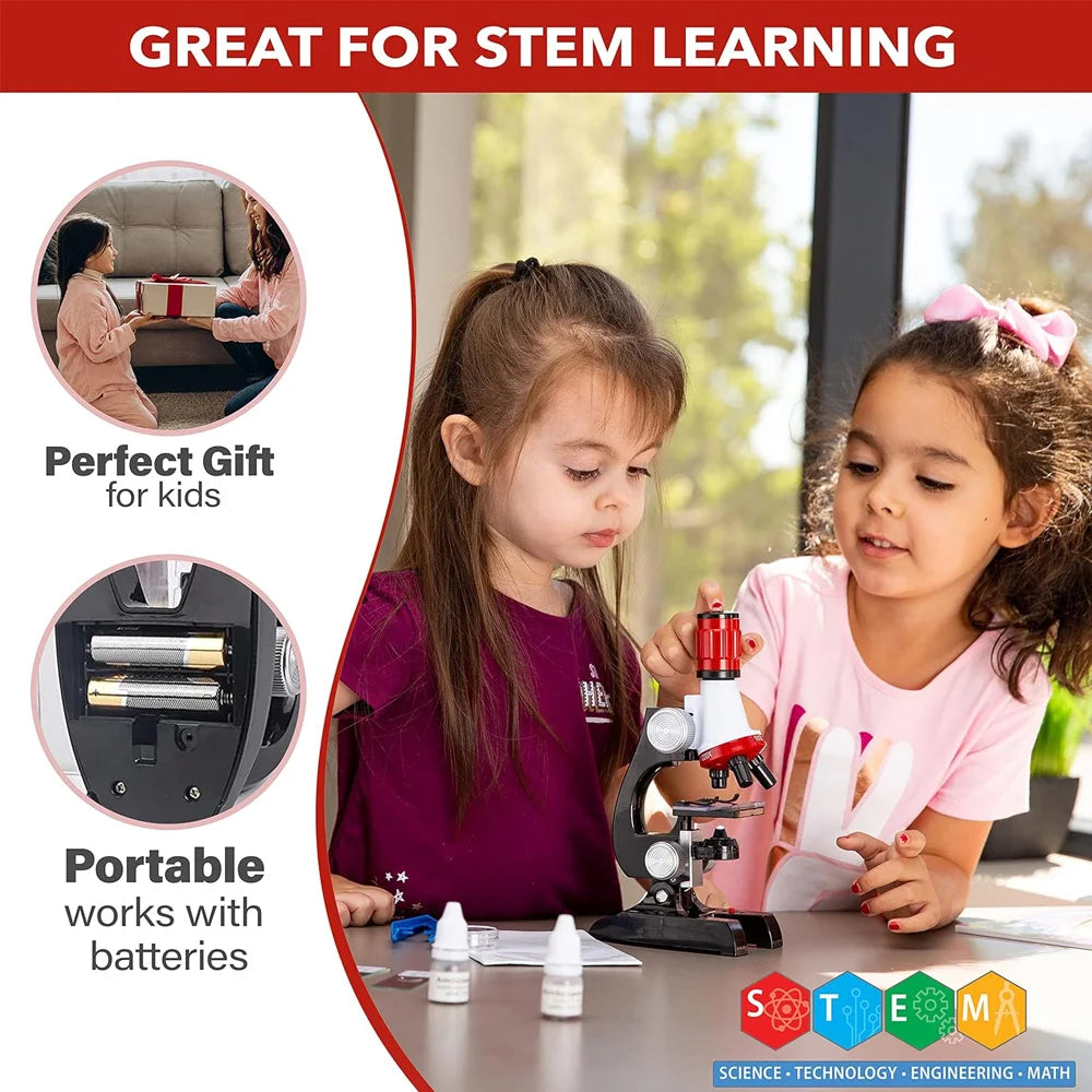 Science Kits For Kids Beginner Microscope With LED 100X 400X 1200X Home School Science Educational Toy Birthday Gift