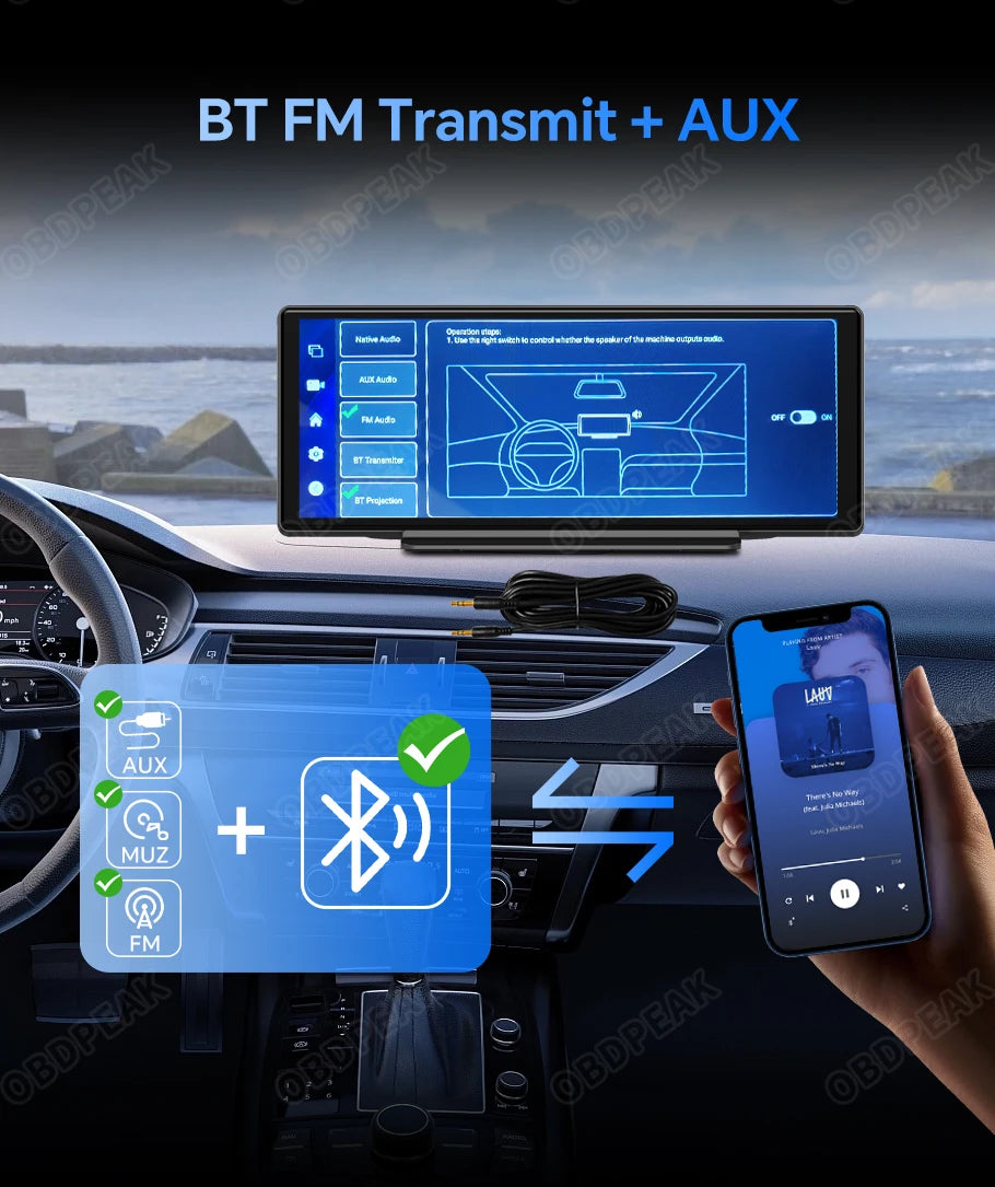 OBDPEAK T30 Car DVR Rearview Mirror Camera WIFI Android 12 Dash Cam GPS Navigation Carplay Android Auto Ai Screen Video Recorder