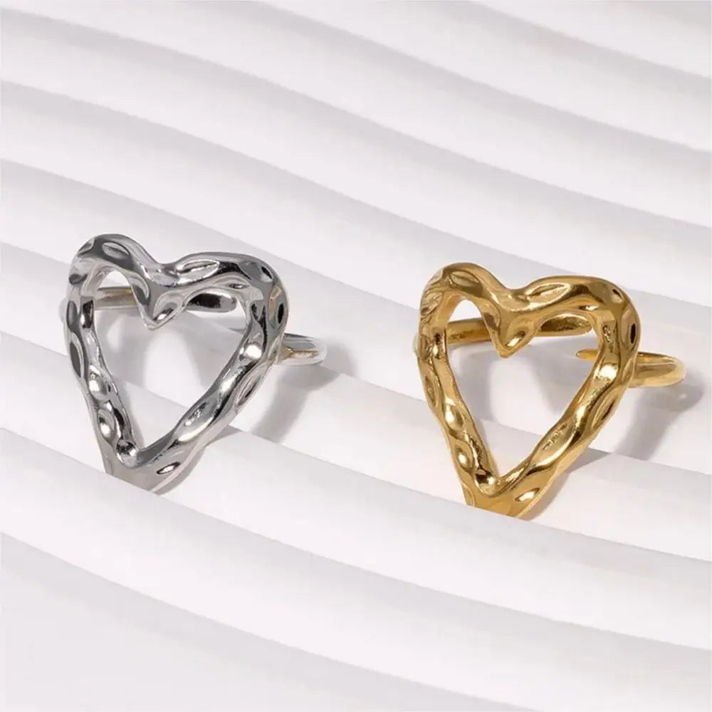 1/3PCS Adjustable Full Circle Hollow Heart-Shaped Open Cuff Ring Stainless Steel Jewelry Irregular Stackable Rings For Women