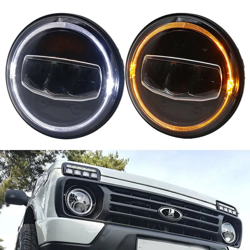 Car Motorcycle 7 Inch Led Headlight DRL Halo Amber Turn Light For Jeep Wrangler JK TJ CJ LJ Lada Defender Suzuki Hummer Headlamp