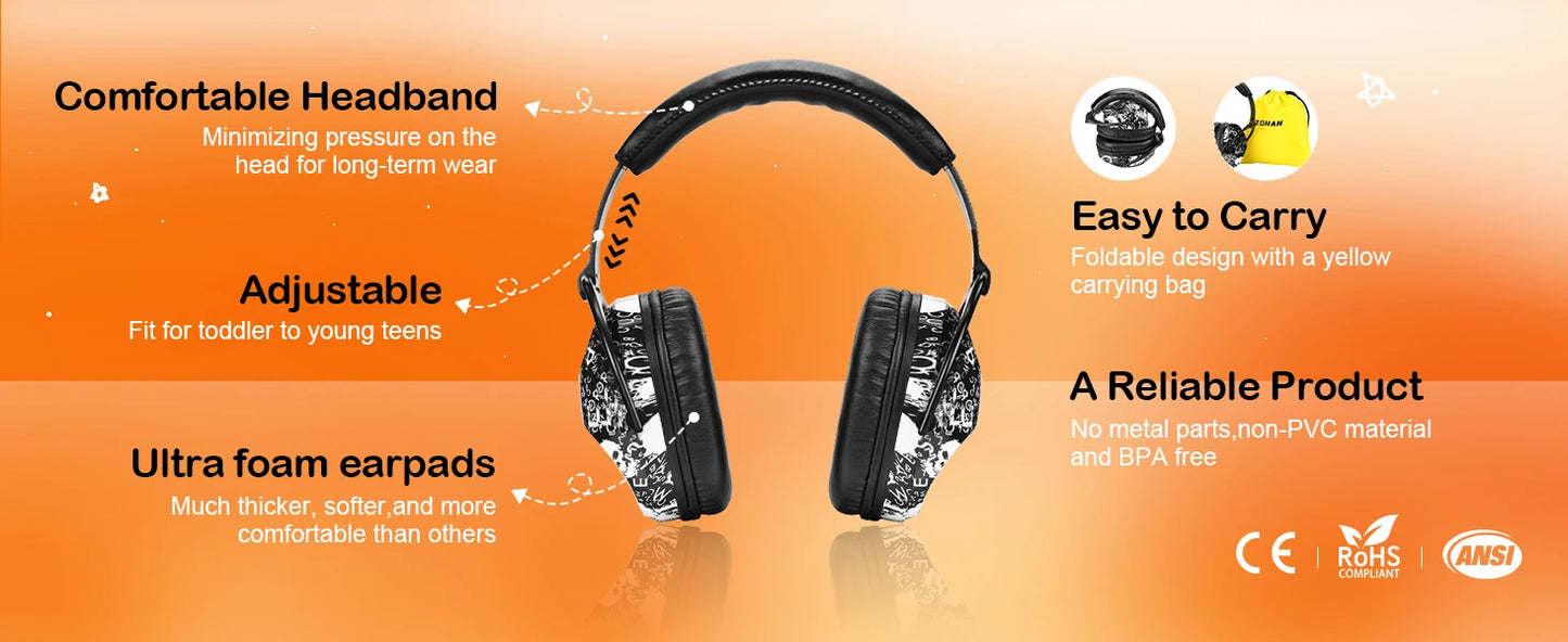 ZOHAN-Kids Hearing Protection Earmuffs, Child Noise Canceling Earmuffs for Watching Fireworks, Concerts, Air Shows