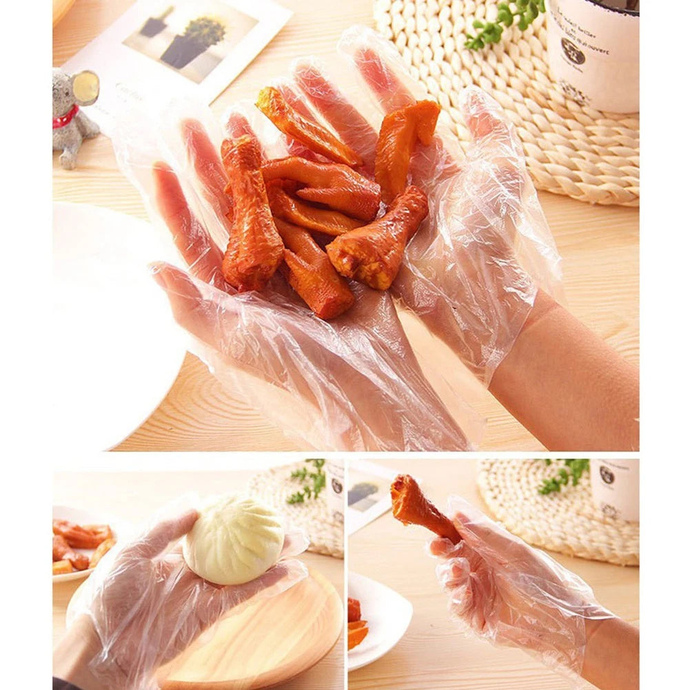 100PCS Disposable Gloves Transparent Waterproof Clean Hygienic Plastic Gloves Food Thickening Film Disposable Kitchenware