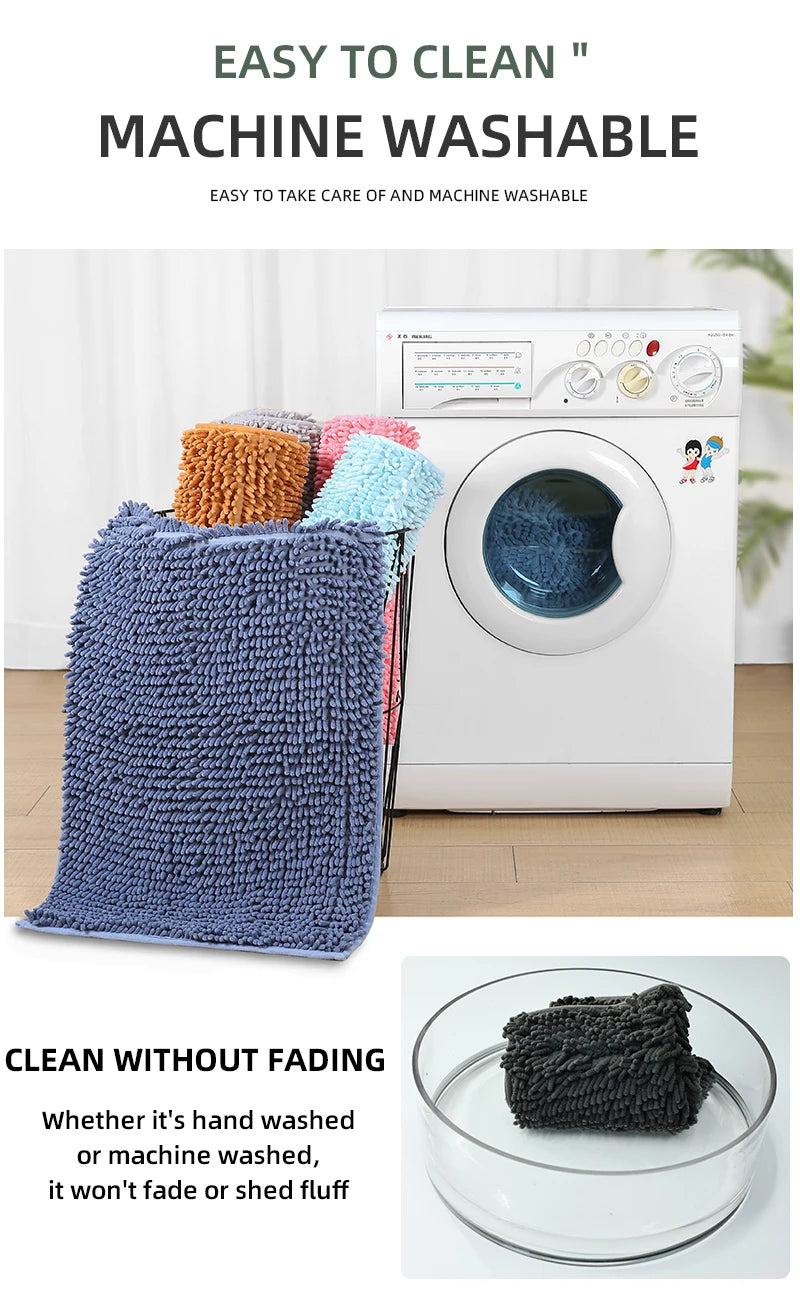 1pc 40*60cm Blue Soft and Absorbent Chenille Bath Rug - Non-Slip and Quick Dry Shower Carpet for Home Bathroom -Machine Washable
