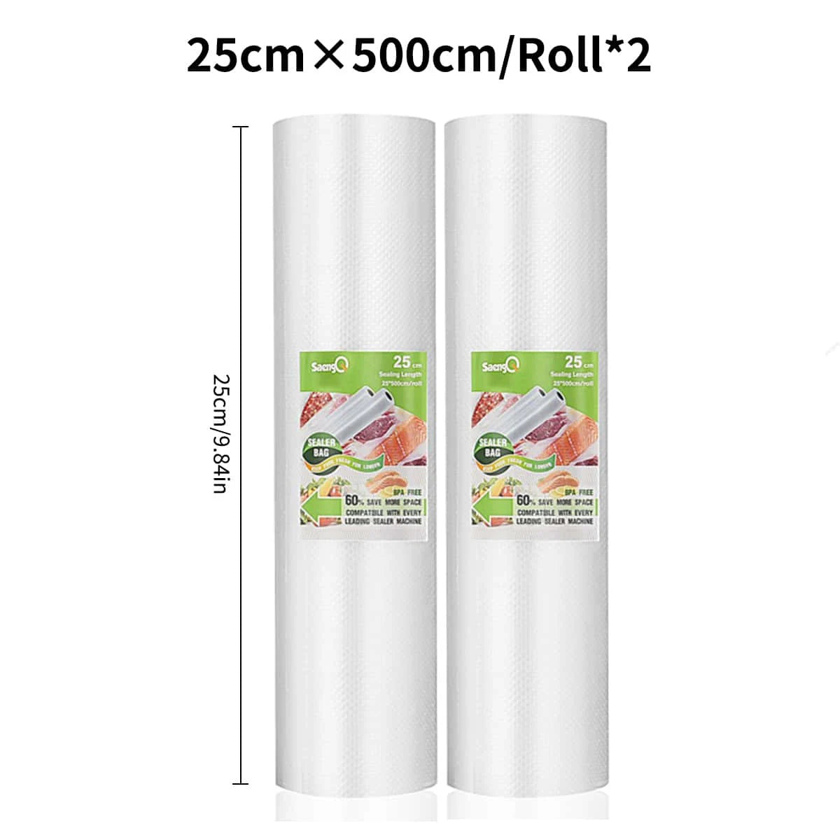 2 rolls of 500cm long textured rolls, vacuum compressed bags, single-sided mesh food vacuum packaging rolls, 2 packs