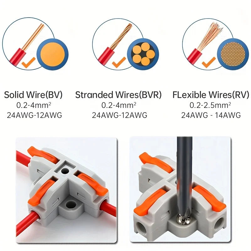 5PCS T3 T4 Quick Connector T-Clip Three-Way And Four-Way Splitter T-Clip Cable Branch Quick Connector Terminals