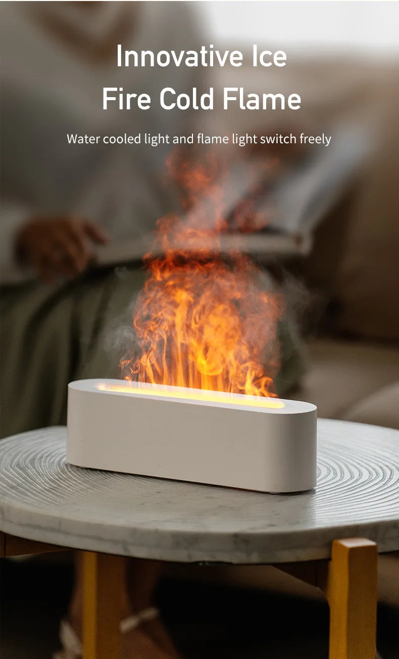 Essential Oil Aroma Diffuser Flame Air Humidifier Ultrasonic Cool Mist Difusor with RGB Realistic Fire Night Light