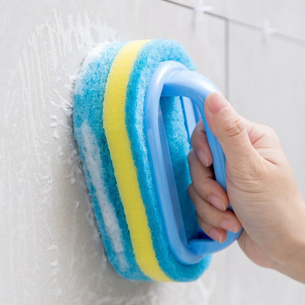 3PCS Household Cleaning Tool Brush with Handle Sponge Easy To Clean Kitchen, Bathroom, Ceramic Tiles, Walls and Windows Cleaning
