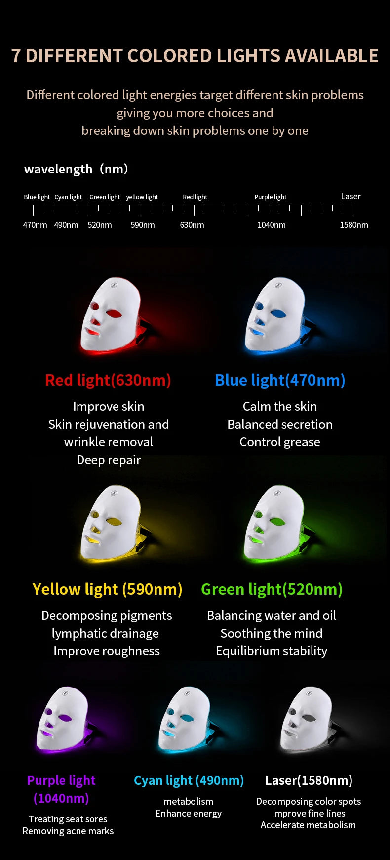 LED Facial Mask Red Light Therapy Photon Anti-Acne Wrinkle Removal Skin Rejuvenation Whitening Spa Mask Face Beauty Devices