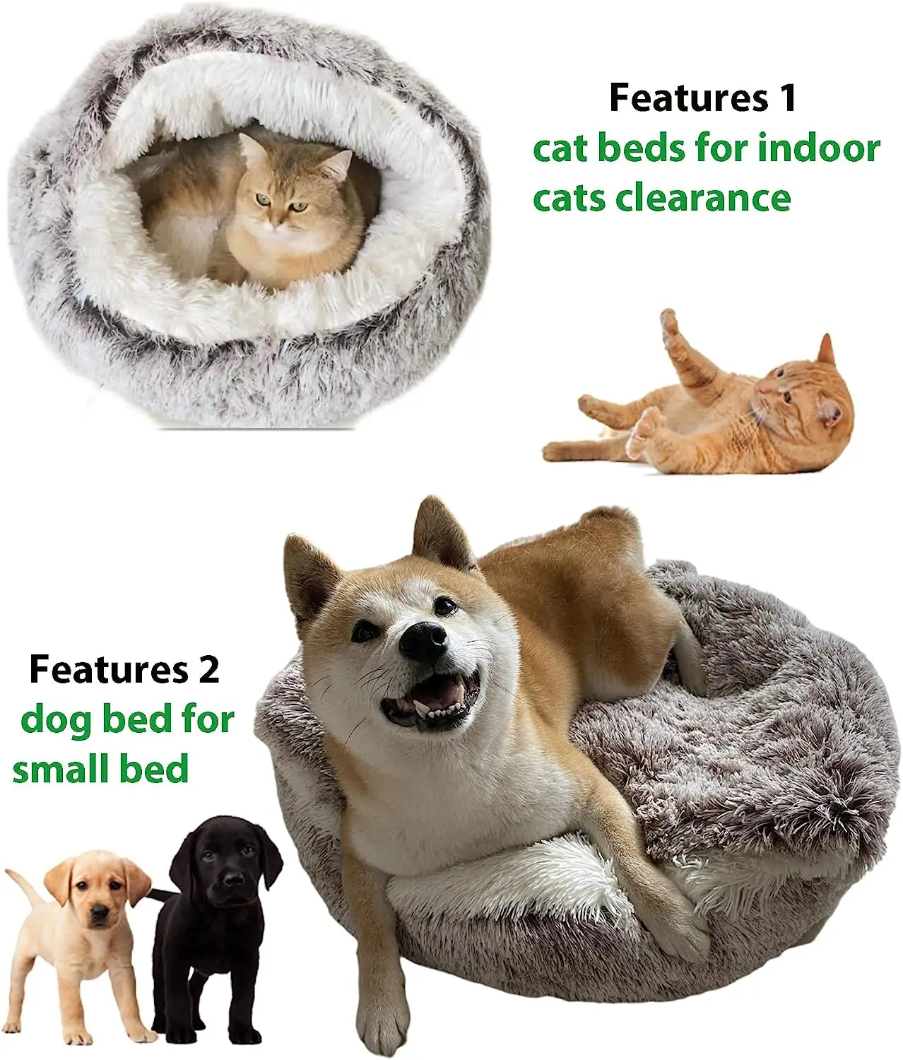 Plush Round Cat Bed Pet Mattress Warm Soft Comfortable Basket Cat Dog 2 in 1 Sleeping Bag Nest for Small Dogs
